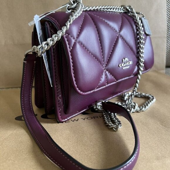 Coach CJ526 Mini Klare Puffy Diamond Quilt Crossbody Deep Berry Handbag Leather - Picture 2 of 8
